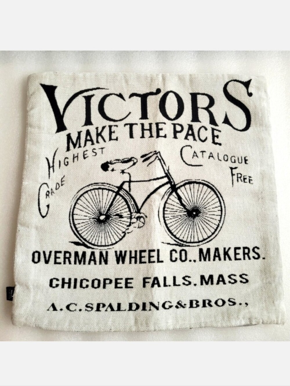 Antique Style Victors Bicycle Print Woven Pillow Cover Cottagecore Shabby Chic